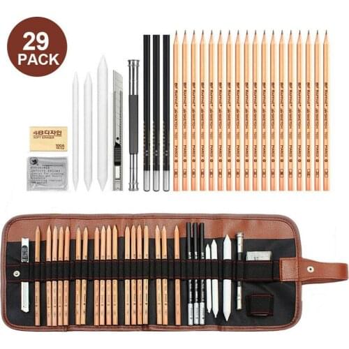 29Pcs/set Drawing Sketching Pencils Set Full Sketch Kit with Graphite Pencils Paper Brush Pen Mark Charcoal Pencil Extender