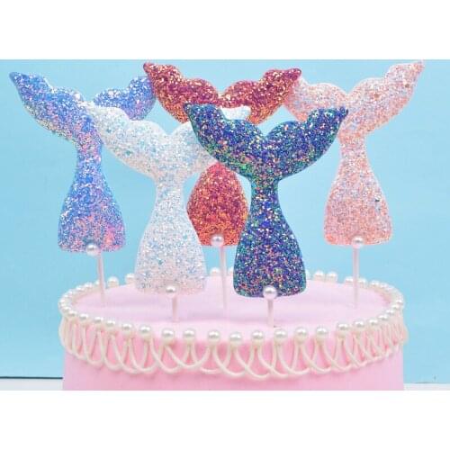 5Pcs Cartoon Comic Sparkling Mermaids Tail Cake Decor Cupcake Toppers Picks Kids Children Birthday Party Wedding Supplies