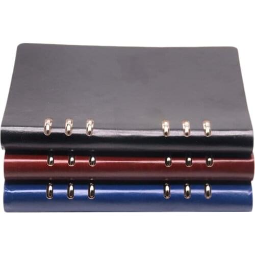 A5 Notebook 6 Holes PU Leather Cover Notebook Loose Pocket Leather Refillable Notebook Binder Rings Journal