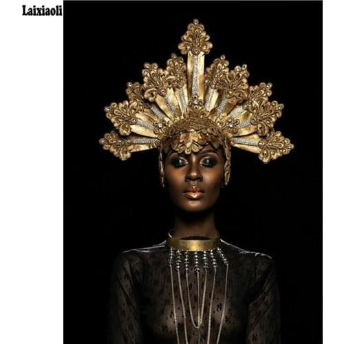 Diamond Embroidery Abstract Gold Crown Black African Woman Diamond Painting full Cross Stitch Mosaic rhinestone Home Decoration