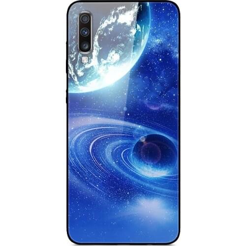 For Samsung Galaxy A70 Phone Case Tempered Glass Case Back Cover Star Sky Pattern