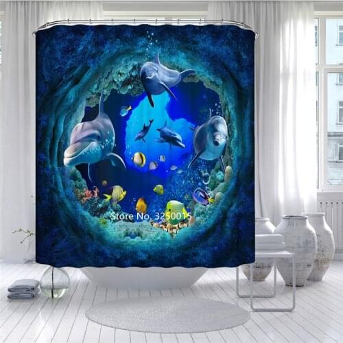 Childrens Bathroom Decoration Unicorn Blue Sea Creatures Fish Shool Dolphins Fresh Flowers Sunflower Plum Shrine Shrine Curtain