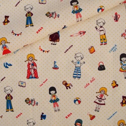 Cotton Linen Fabric for handmad, bed, bag, curtain Sewing - Lovely girl and boy (LF165)