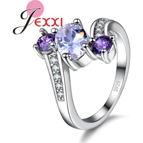Round Pettern Women Rings 2 Optional Amethyst 925 Sterling Silver Pretty Ladies Femme Crystal Bijoux Finger Ring