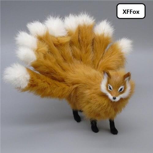Yellow real life nine-tails fox model plastic&furs simulation fox doll gift about 23x12cm xf2316