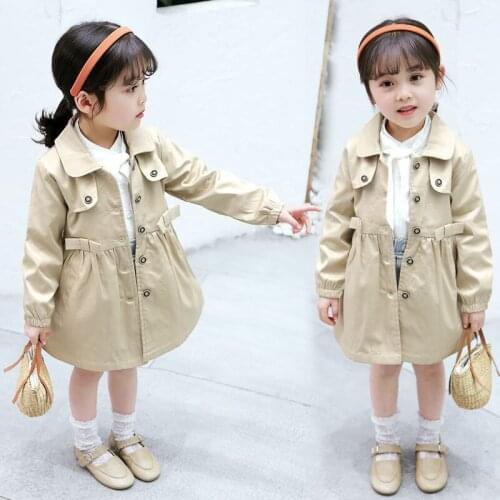 2021 Spring Autumn Girls New Style Single-Breasted Pure Color British Style POLO Collar Bow Windbreaker Jacket