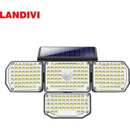 LANDIVI LED Solar Lights Outdoor 4 Head Motion Sensor 270 Wide Angle Illumination Waterproof Remote Control Wall Lamp