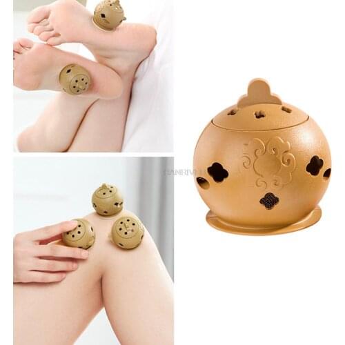 2 Pcs Body Moxibustion Box Moxibustion Massage Treatment Pot Health Care Tool Without Moxa Cone (Khaki)