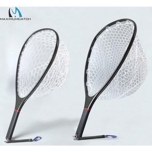 Maximumcatch Fly Fishing Landing Net Solid Carbon Fiber Frame Nomad Hand Strong & Light Clear Rubber Net