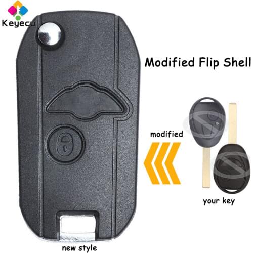KEYECU Modified Flip Remote Key Shell Case - 2 Buttons - FOB for Mini Cooper R53 R50 S for Land Rover 75 Z3 Z4 X3 X5 e46 e39 e36