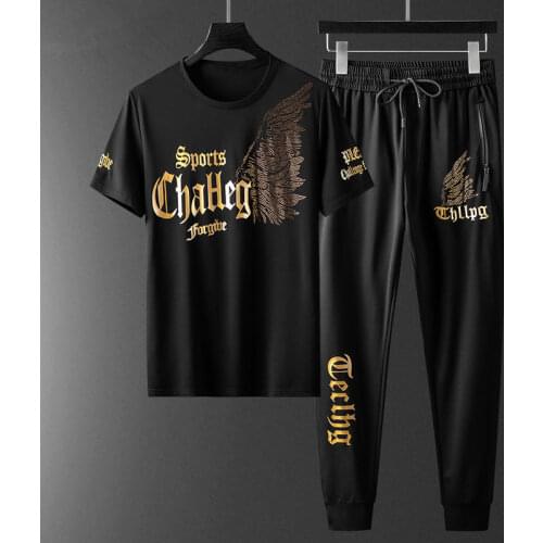 Mens Outfits Handsome Trend New Summer Hot Diamond Ice Silk Short Sleeve Students Korean Fashion Handsome Set of Clothes