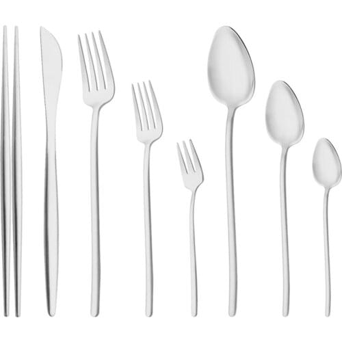 Matte Silver Dinnerware Tableware Home Cutlery Set Dessert Fork Knife Spoon Chopsticks 304 Stainless Steel Silverware For Party