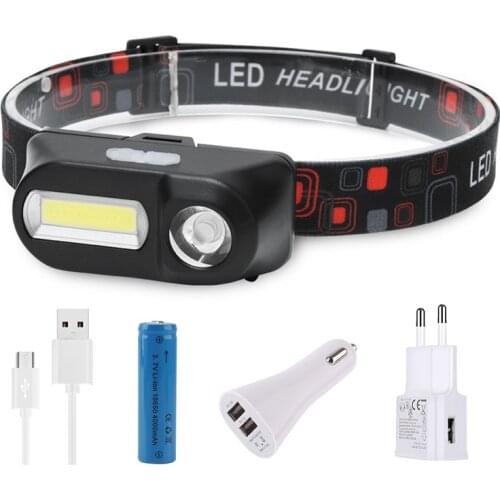 BORUiT XPE COB LED Mini Headlamp Rechargeable Headlight 7-Mode Head Torch Camping Hiking Night Fishing Flashlight 18650 battery