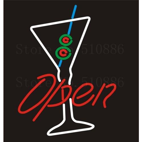 NEON SIGN For Open Beer Wine Real GLASS Tube BAR PUB Restaurant Signboard store display Decorate Store Shop Light Signs 17*14"