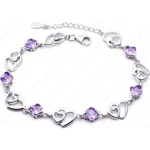 New Arrival Heart Shape 925 Sterling Silver Charm CZ Bracelet/Bangles Women Jewelry Free Shipping