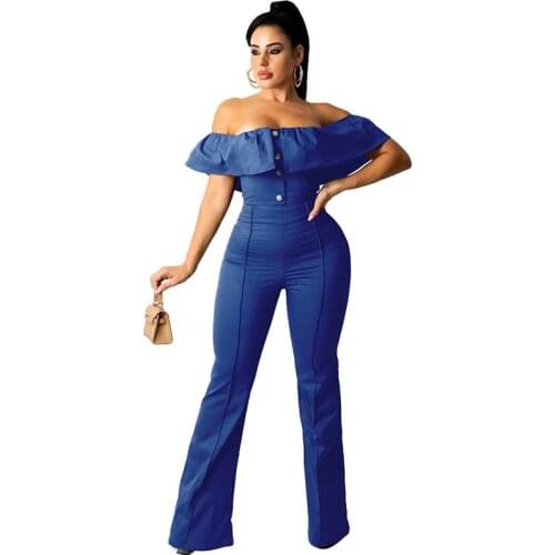 Sexy Ruffles Off Shoulder Rompers Womens Jumpsuit Festival Clothing One Piece Outfits Loose Wide Leg Pants Ladies Jumpsuits Club