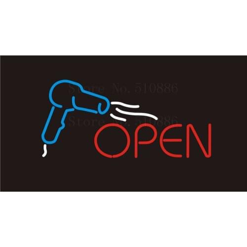 Custom NEON Sign Board Open Hair Salon Glass Tube Party Bar Club Pub Display Store Shop Light Signboard Signage Signs 17*14"
