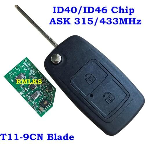 Floding 2 Buttons Remote Key 315MHz 433MHz ID40 ID46 Chip Uncut T11-9CN Blade Fit For Chery Tiggo Flip Remote Key Fob