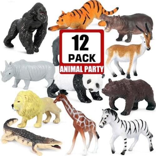 Realistic Wild Animals Model 12 Pcs Action Figures Set Simulation Panda Tiger Zebra Lion Giraffe Elephant Rhino Hippo Parties