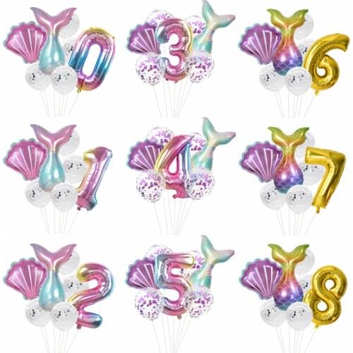 Mermaid Party Balloons Number Foil Balloon for Mermaid Theme Party Kids Birthday Decoration Baby Shower Helium Globos Supplies 7