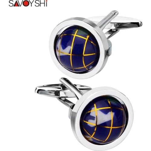 SAVOYSHI Globe Design Novelty Big Ball Cufflinks for Mens French Shirt Cuff links Fashion Men Jewelry Gift Free Carving Name