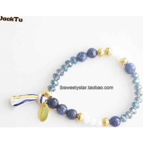 Sodalite mix crystal unisex single wrap bracelet for woman and men