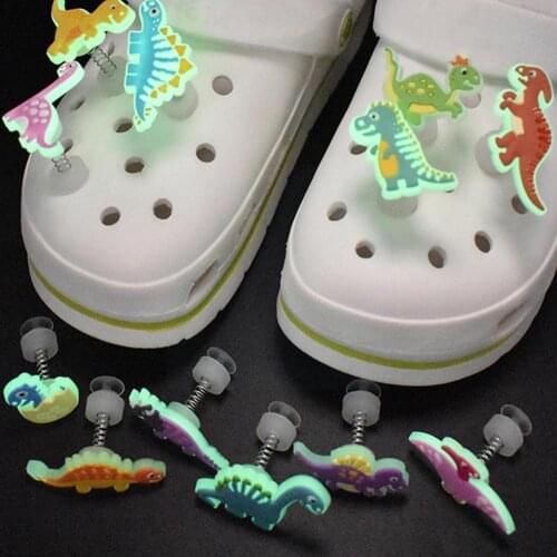 Cartoon Dinosaur Luminous Shoe For Crocs Jeans Light Buckles Accessories Fit For Croc Ornaments Designer Shoe Q6B7