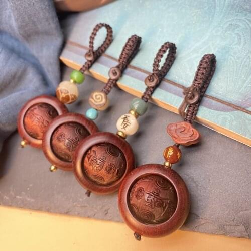 Traditional Good Luck Rosewood transfer bead keychain Cute Mini Ebony Wood Key ring Wishful Lucky Pendant Car Keys Ornaments