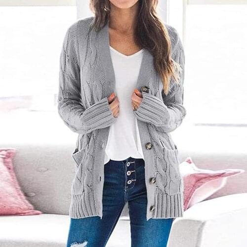 Knit Cardigan Women Winter Solid Color Buttons Pockets Braid Knitted Sweater Coat Cardigan Female Cardigan Solid Sweaters top