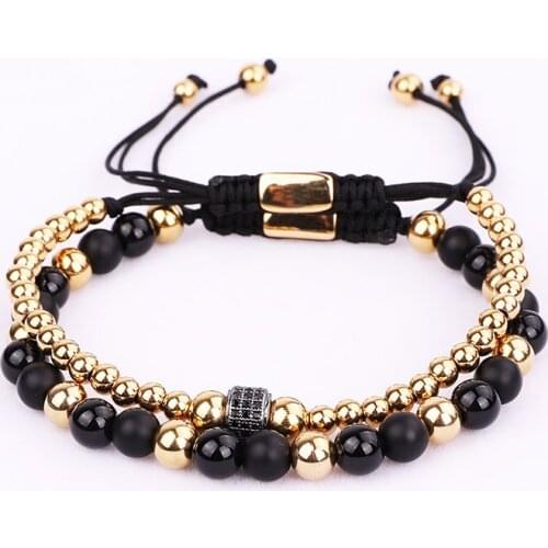 High Quality Men Jewelry Wrap Bracelet Stainless Steel Beads Natural Stone Woven Bracelet Men