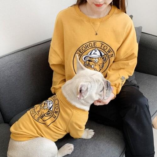 Pet Dog Sweater for Small Dogs French Bulldog Embroidery Pattern Clothes Pets and Owner Matching Hoodie Clothing Pug Costume