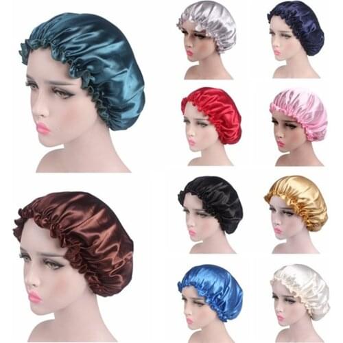 Women Silk Satin Night Sleep Cap Shower Caps Hair Care Beauty Bonnet Hat Head Cover Elastic Band