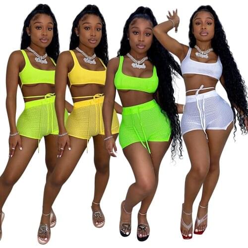 Womens Skinny Fit High Waist Sports Fitness Shorts Set Casual Lady Summer Solid Spandex Stretchy Bodycon 2 Piece Shorts Sets