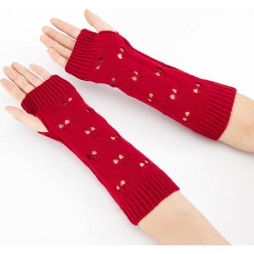Women Gloves Stylish Hand Warmer Winter Gloves Women Arm Crochet Knitting Hollow Heart Mitten Warm Fingerless Gloves