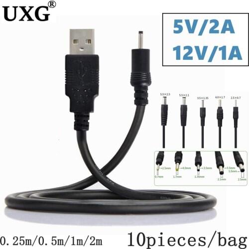 10PCS USB Port to 2.0*0.6mm 2.5*0.7mm 3.5*1.35mm 4.0*1.7mm 5.5*2.1mm 2.5mm x 0.7mm 2.5mm 5V DC Barrel Jack Power Cable Connector