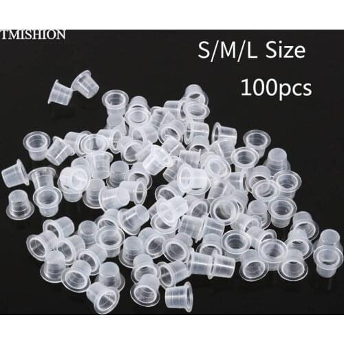 100pcs S/M/L Plastic Disposable Microblading Tattoo Ink Cup Permanent Makeup Pigment Clear Holder Container Cap Tattoo Accessory