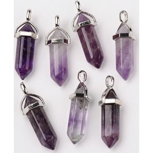 15 Pcs 37~40x12mm Bullet Natural Agate Double Terminated Pointed Pendants Hexagon Bead Cap Bails Stone Charm Jewelry Necklace