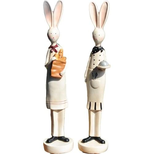 2pcs Resin Rabbit Chef Figurine Resin Chef Home Kitchen Decor Restaurant Cafe Ornament Gift For Housewarming Wedding