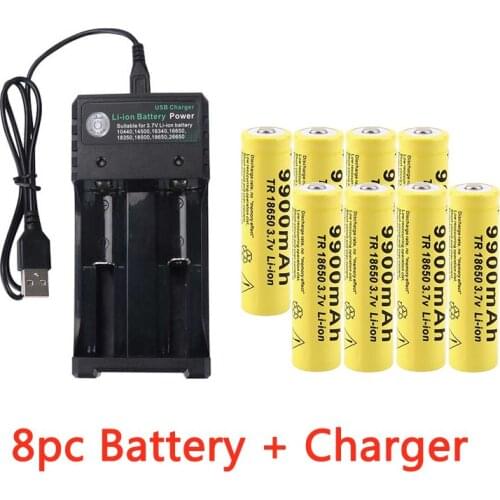 3.7V 9900mah 18650 battery GTF 18650 Battery li-ion Battery 2/4/8pcs Battery + 2 Slots 3.7V 18650 USB charger