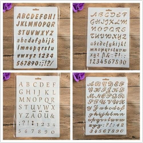 4pcs/set A4 letter and number Stencils Painting Coloring Embossing Scrapbook Album Decorative Template stencil reusable
