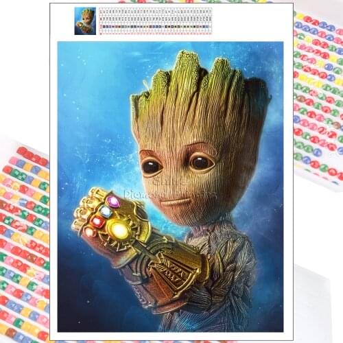 Diamond Painting Marvel Baby Groot 5D DIY Full Drill Cartoon Art Characters Mosaic Cross Stitch Rhinestone Kit Home Decoration