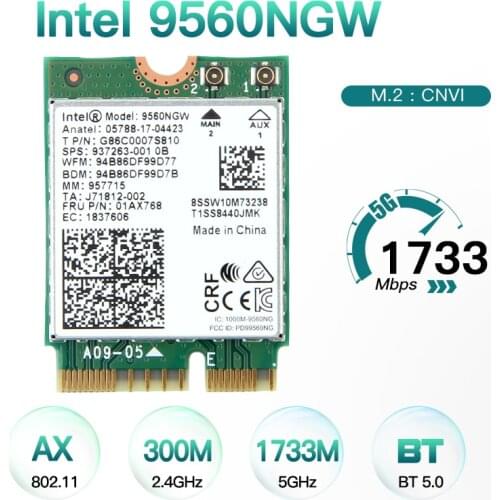 1733Mbps For Intel 9560NGW Dual Band 2.4Ghz/5Ghz Wireless Network Card Bluetooth-compatible 5.0 802.11AC M.2 CNVI For Windows 10