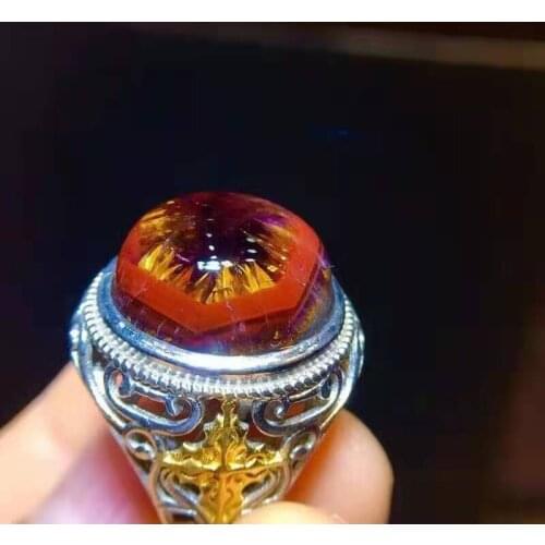 Bijoux argent 925 anel de namoro bague Natural specimen rutile jewellery Aurora Amethyst Mineral gemstone ring anillos