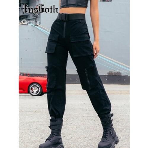 InsGoth Streetwear Cargo Pants Women Casual Joggers Black High Waist Loose Female Long Trousers Harajuku Fashion Pants Lady Pant