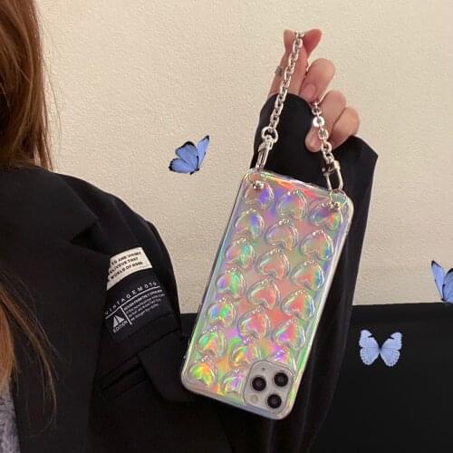 Rainbow Phone Case For iphone cover Chrome metal color heart mobile cover Cases For iPhone 12 pro max 11 X Xs Xr 8 7 6 6s Plus