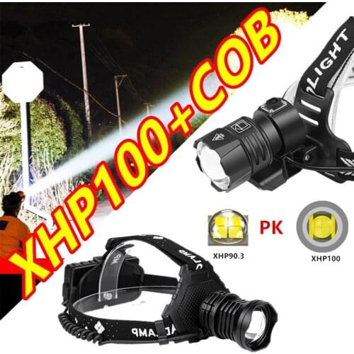 COB XHP100 Most Powerful usb Headlamp Rechargeable led Headlight flashlight XHP90 use 18650 battery for hunting head lamp lanter