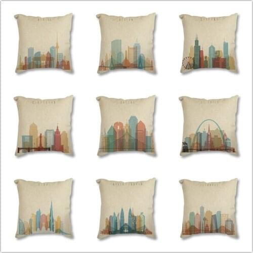 Decorative Cushion Cover Modern Abstract World City Paris London Prints Vintage Retro Square Pillowcase Throw Pillow Case 45x45
