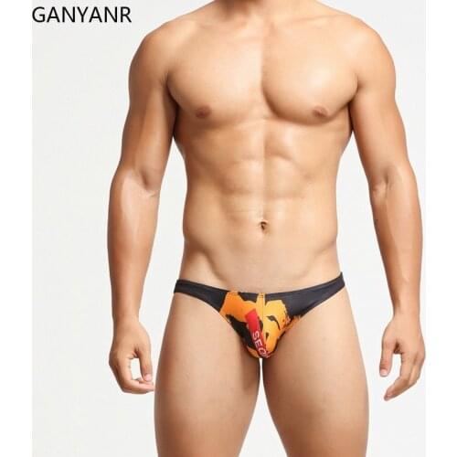 GANYANR Swimming Trunks Gay Mens Swimwear Swim Briefs Swimsuit Sunga Sexy Shorts Thong Bikini Penis Pouch Surfwear Beachwear