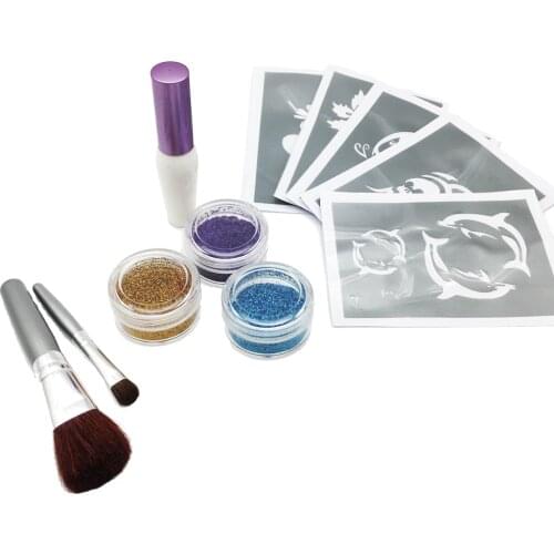 Glitter Tattoo Stickers Glue Gems Brushes Stencil Makeup Cosmetic Template Face Body Paint Festival Party Temporary Tattoos Gold