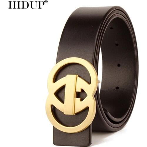 HIDUP Top Quality Design Solid Real Cow Leather Solid Brass Double Ring Buckle Metal Belt Men Jeans Handmade Accessories NWJ877